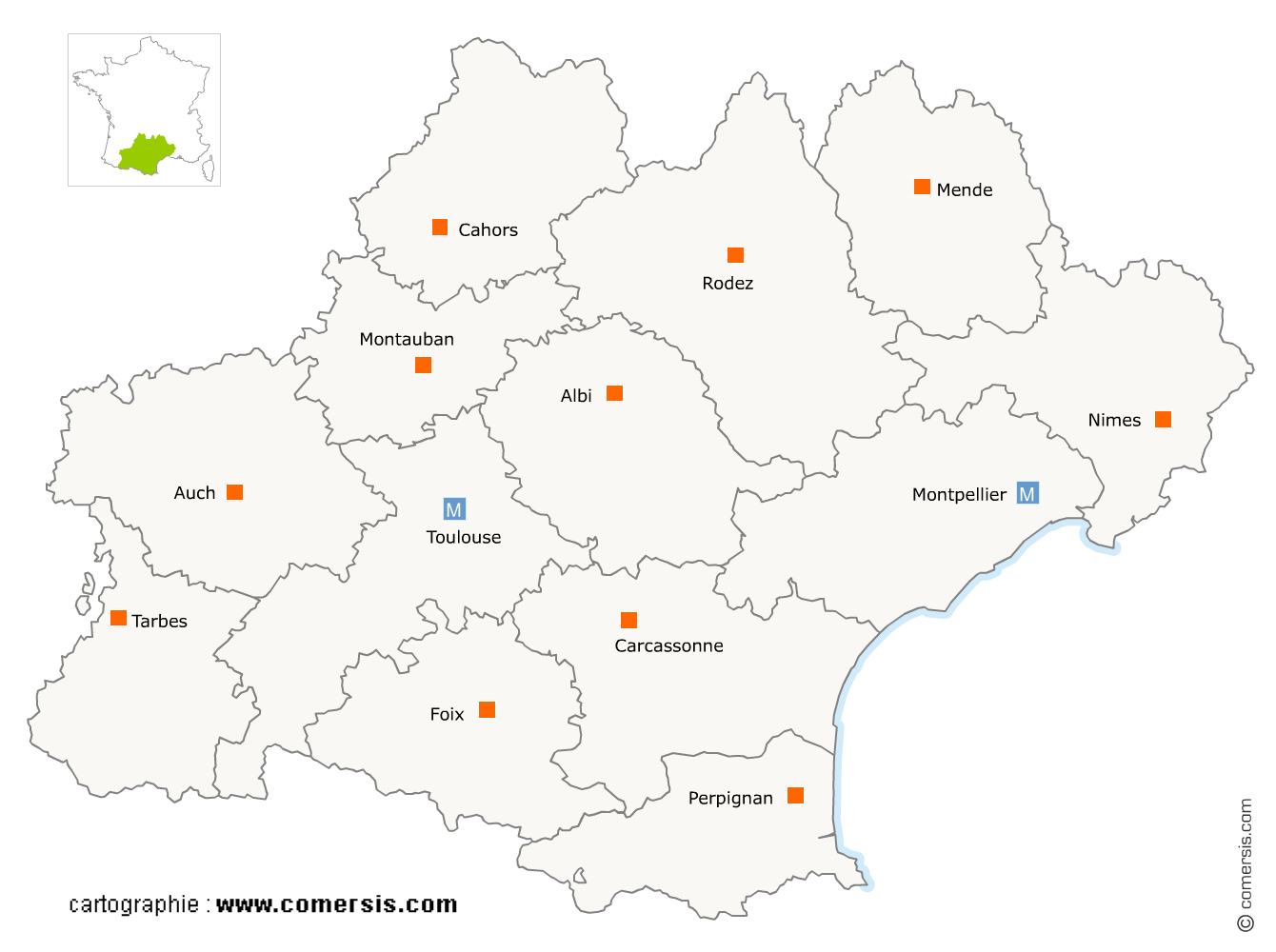 carte de la region Occitanie